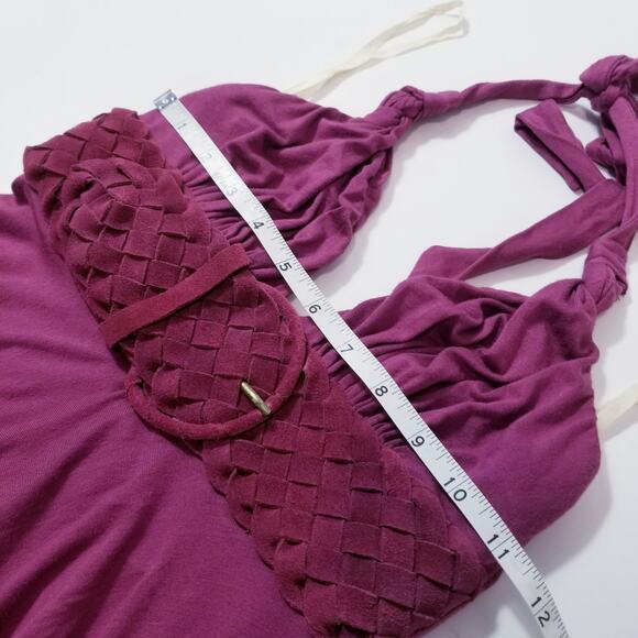 Sky Purple Halter Dress Braided Thick Belt Empire Waist Y2K Style - Picture 6 of 14